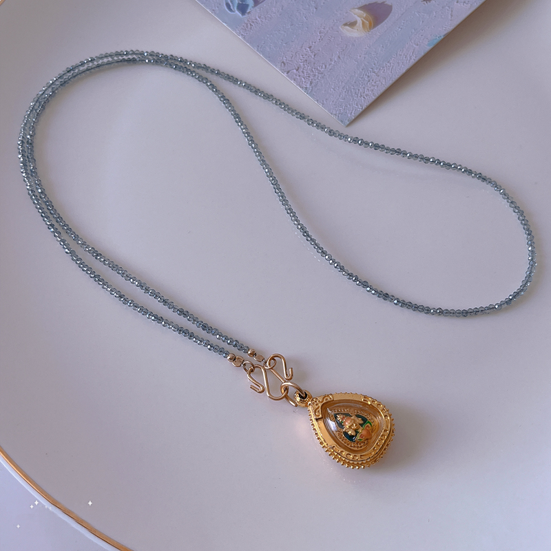 纯银男女超美冰蓝水晶佛牌链