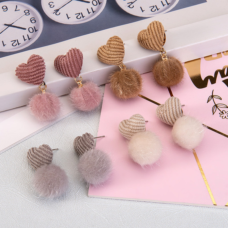 corduroy Plush Earrings Autumn and winter Hair ball Earrings Earrings girl the republic of korea Soft sister lovely heart-shaped Ear Studsin the Accessories/Fashion Jewelry, Earring , Earring  category - from Buy2taobao.com to provide professional Taobao agent buy service