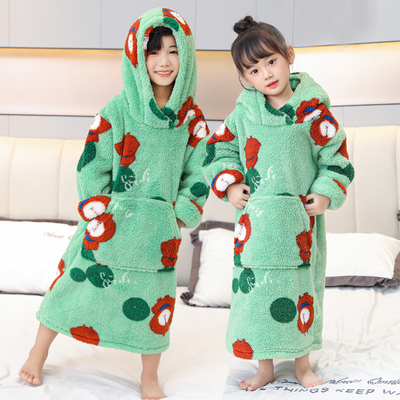 加长加厚长毛法兰绒连体睡袍