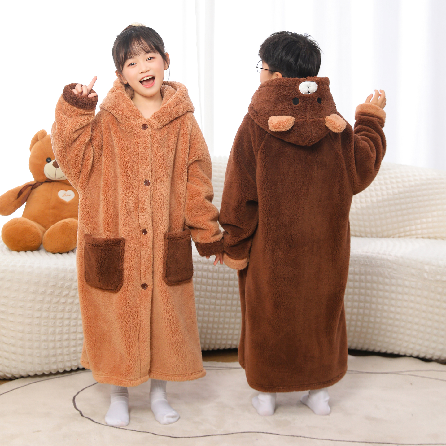 秋冬加厚男女童法兰绒睡袍