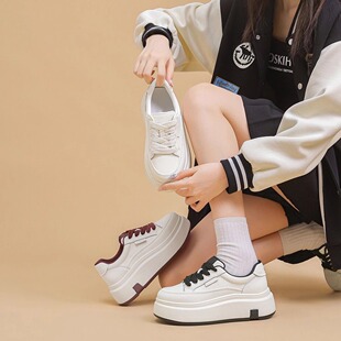 厚底小白鞋女鞋春季百搭运动休闲鞋系带轻便系带板鞋透气显瘦增高
