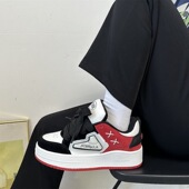 男女ins潮流复古情侣百搭休闲运动滑板鞋 韩版 黑红拼色厚底面包鞋
