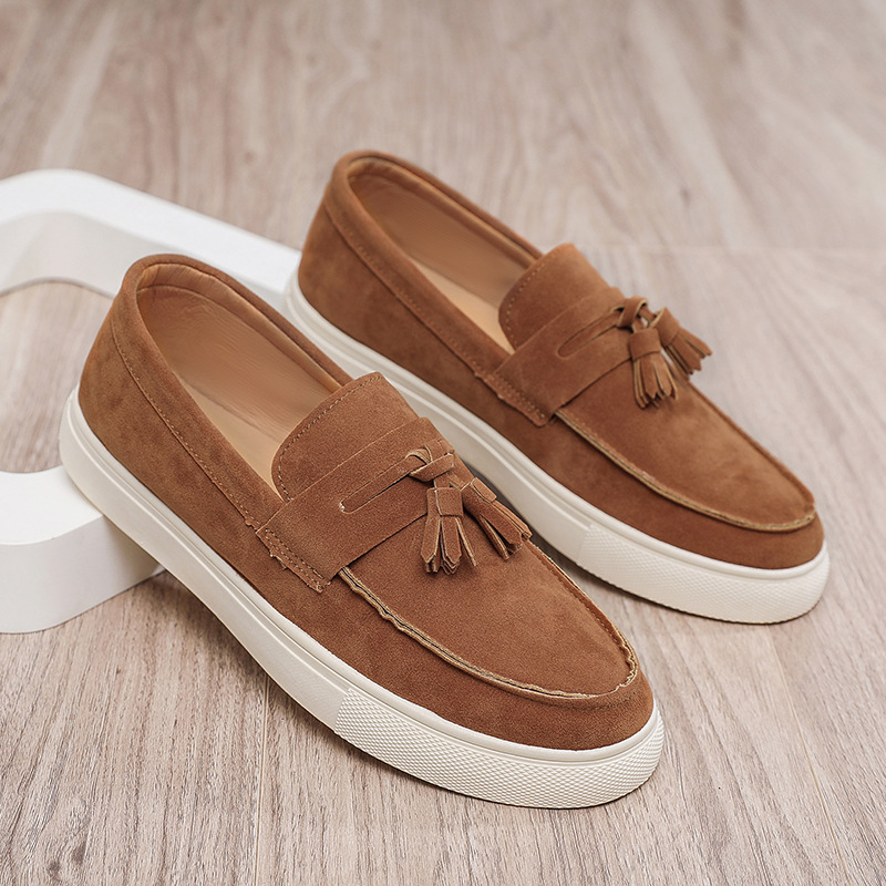 跨境一脚蹬懒人鞋时尚英伦风商务乐福鞋豆豆鞋流苏时尚皮鞋男软底