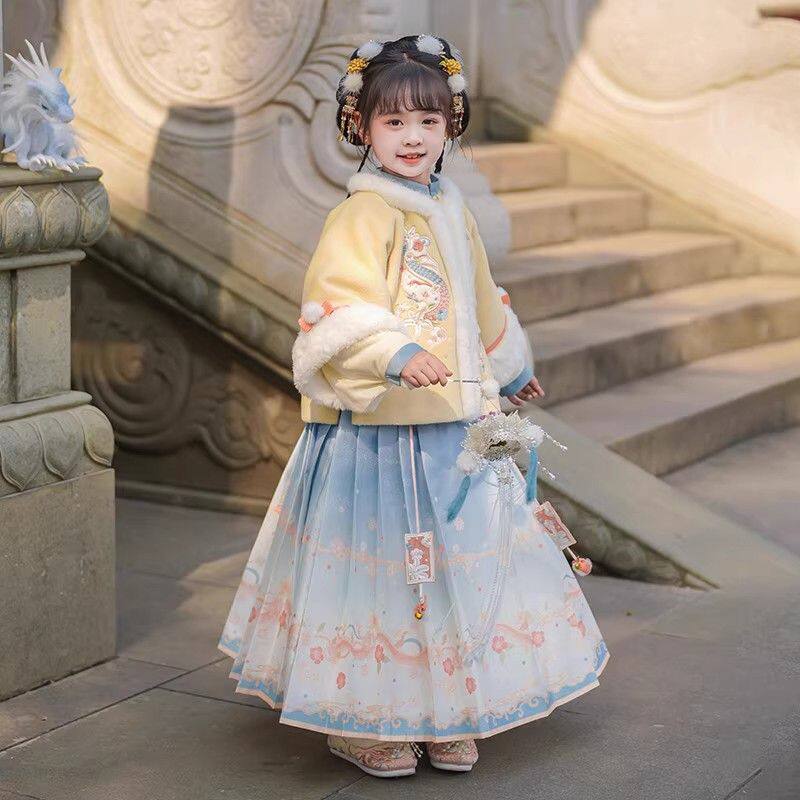 汉服女童秋冬款中国风绣花全身加绒加厚拜年服套装演出服超仙襦裙