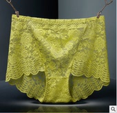 纯色大码 裆中高腰无痕三角裤 性感透明纯棉裤 蕾丝面料女士内裤