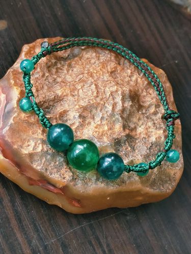 马来玉古风圆珠手链翡翠马来玉昆仑玉绿组母时尚包邮