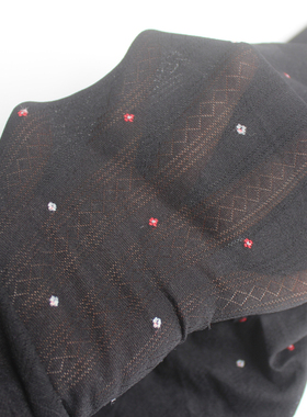 黑色竖纹提花小花春秋季 天鹅绒连裤袜微透肉60D雅致可爱款打底袜