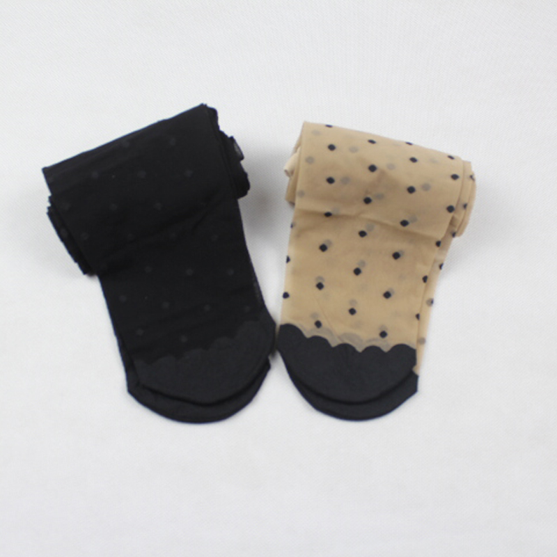 黑色织花水玉点点脚尖加固连裤袜