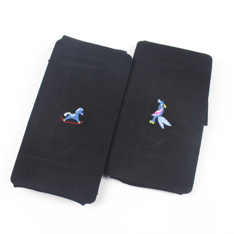 黑色单腿脚踝刺绣鹦鹉小马少女萌系春秋款120D天鹅绒黑丝连裤袜女