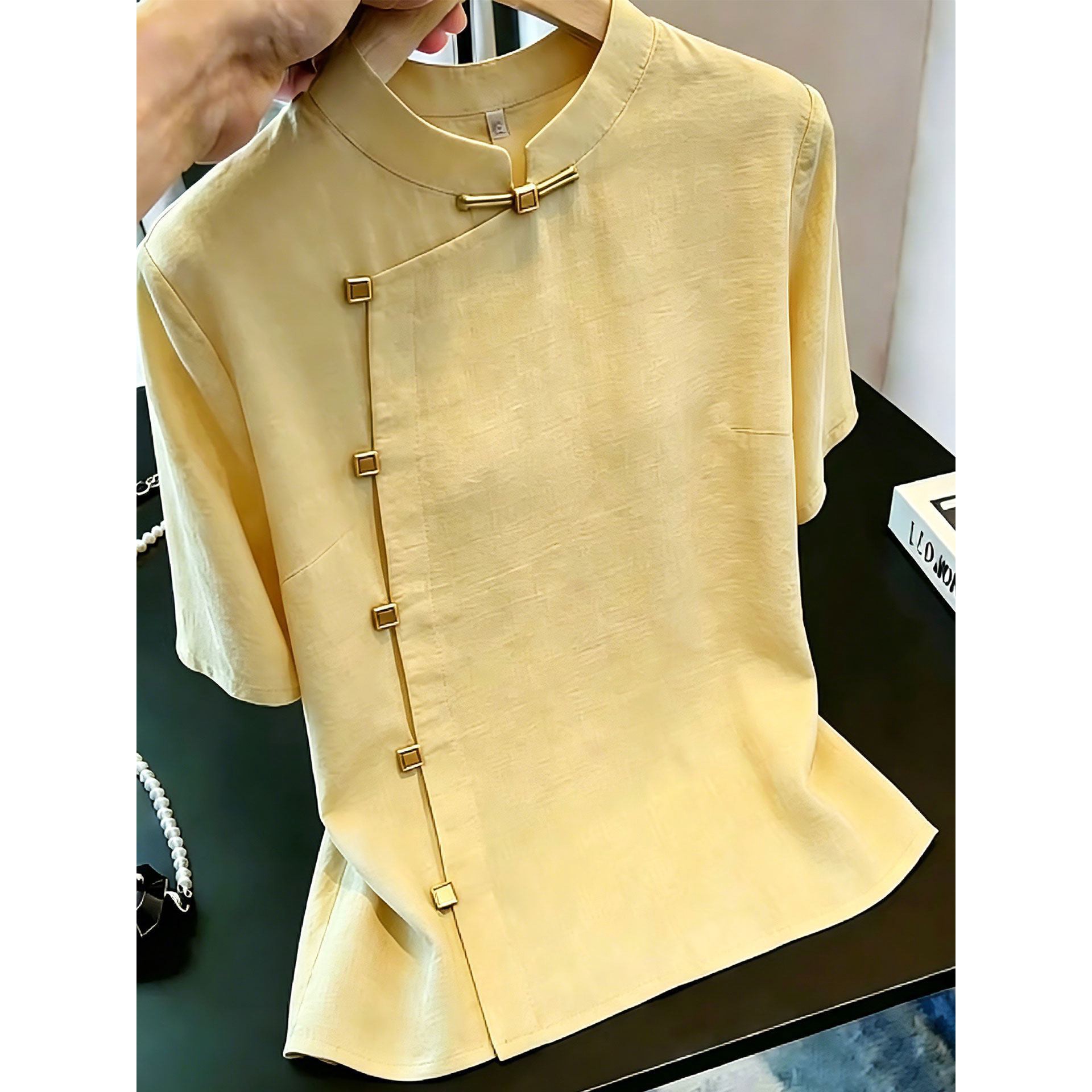 新中式盘扣立领短袖显瘦女衬衫