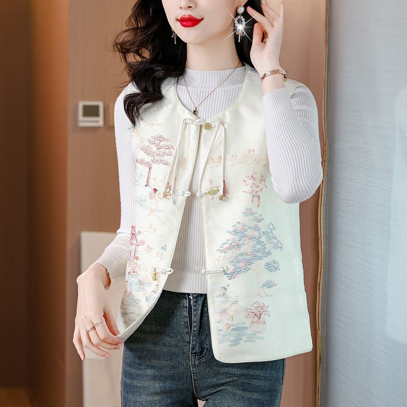 新中式白色刺绣马甲女秋新款