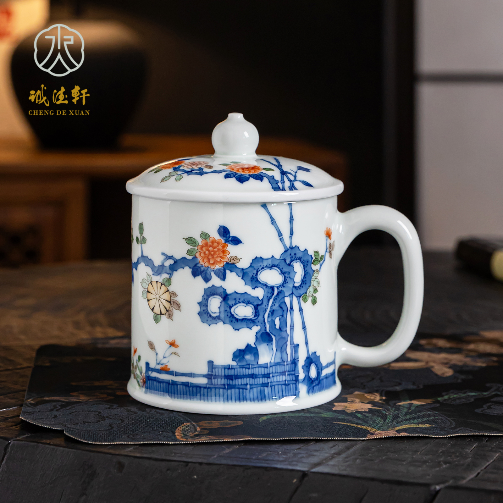 手绘办公杯复古乾元杯泡茶杯