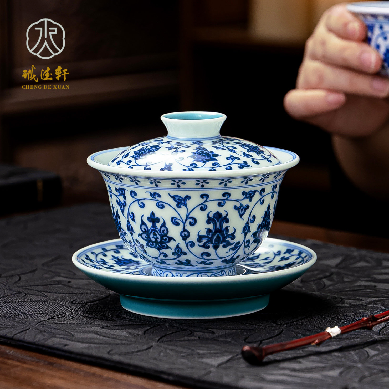 景德镇陶瓷手工盖碗青花泡茶碗杯