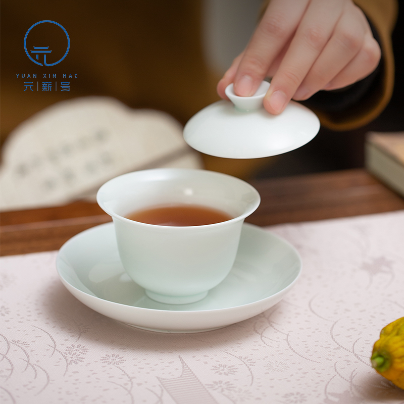 元薪号盖碗颜色釉三才杯泡茶碗