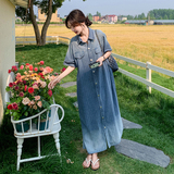 时尚减龄蓝色渐变牛仔裙女夏季2025新款小众设计感复古宽松连衣裙，女装连衣裙，2C018