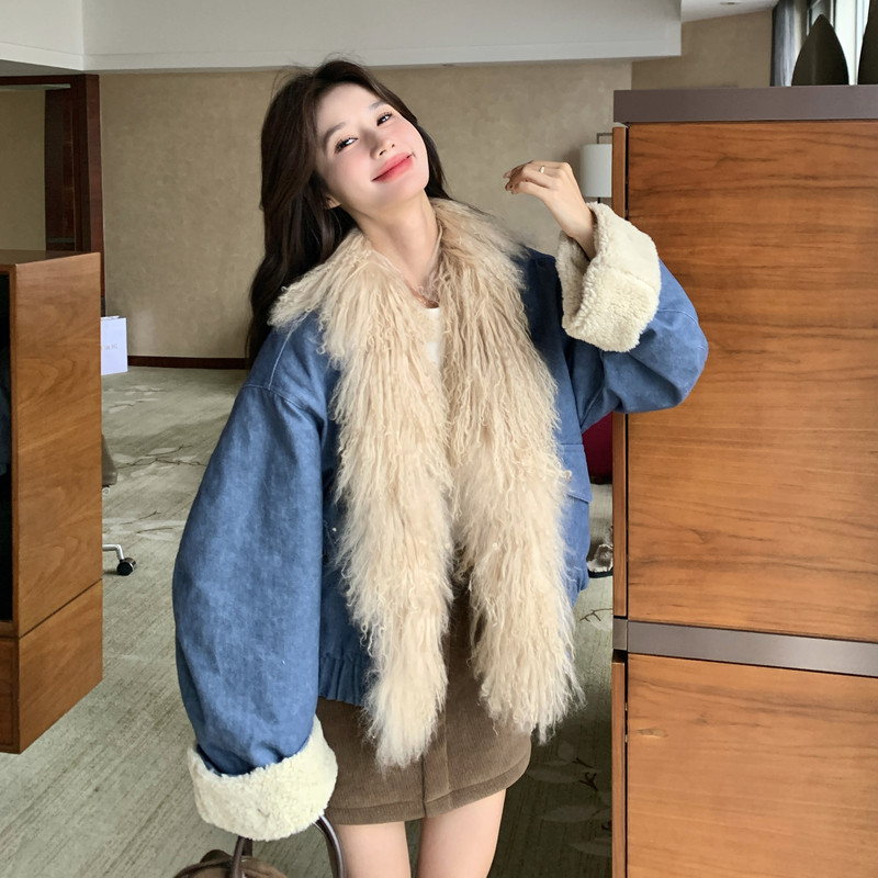 冬季新款水洗牛仔毛毛大衣2C018-9621-P230-K348，女装皮草，2C018