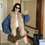 冬季新款水洗牛仔毛毛大衣2C018-9621-P230-K348，女装皮草，2C018