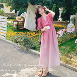 法式浪漫粉色渐变连衣裙女2025夏季新款高级感超好看气质绝美长裙，女装连衣裙，2C018