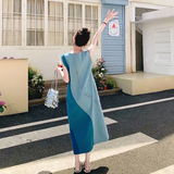 设计感牛仔拼色无袖背心连衣裙女夏2025新款海边度假韩系爆款长裙，女装连衣裙，2C018