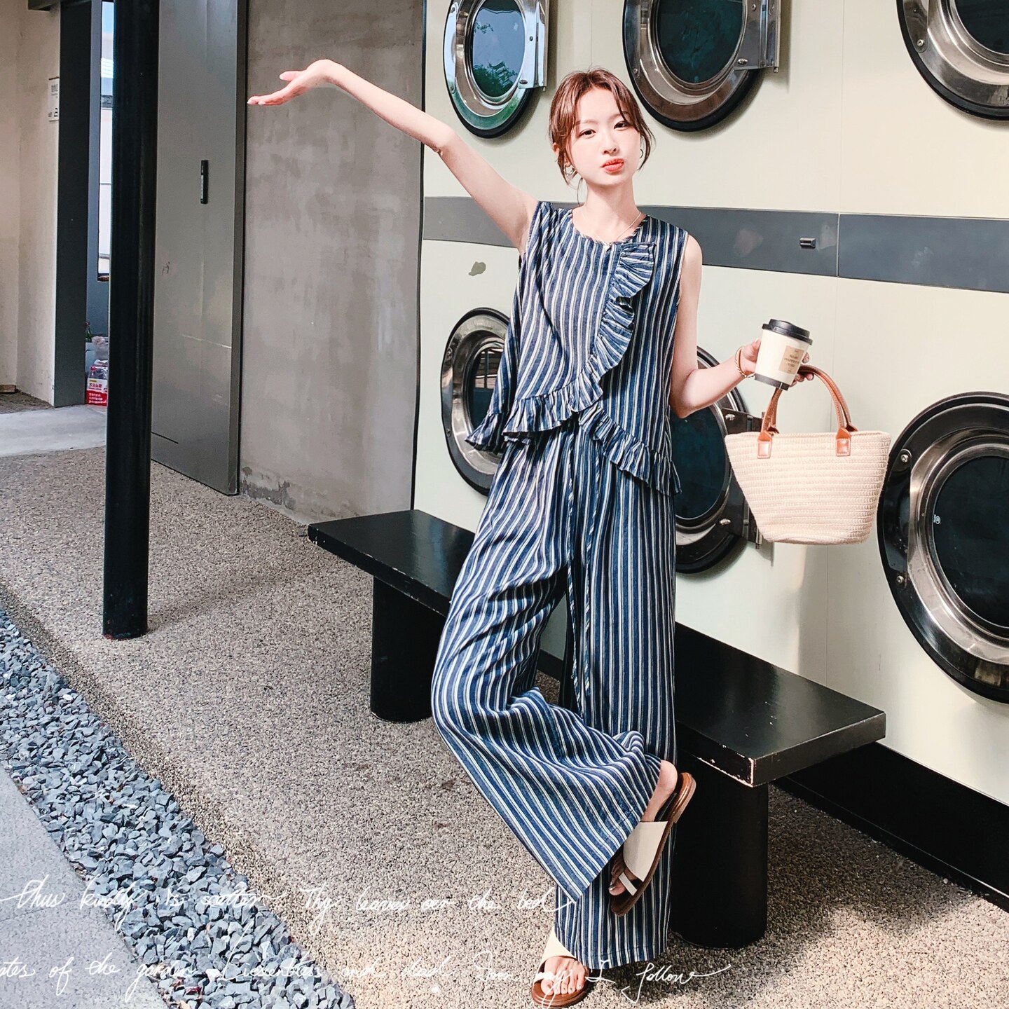 条纹牛仔两件套2C018-K825-P150-K218,女装套装/套裙,2C018