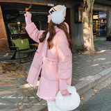 粉色韩系通勤保暖羽绒服女中长款2024冬季新款时尚设计感白鸭绒服，女装羽绒服，2C018