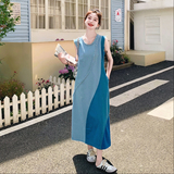 设计感牛仔拼色无袖背心连衣裙女夏2025新款海边度假韩系爆款长裙，女装连衣裙，2C018
