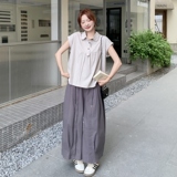 休闲松弛通勤风工装百搭淡人两件套女2025夏季翻领上衣阔腿裤套装，女装套装/套裙，2C018