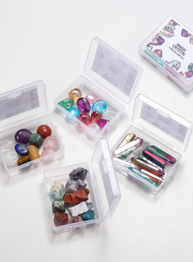 热销天然水晶原石套盒电镀单晶体抛光碎石矿石标本家居装饰摆件