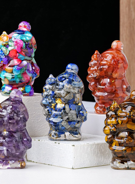 天然水晶碎石滴胶圣诞老人摆件圣诞节家居氛围装饰水晶工艺品