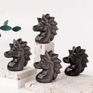 跨境天然水晶银曜石独角兽雕刻件水晶原石矿石标本家居办公