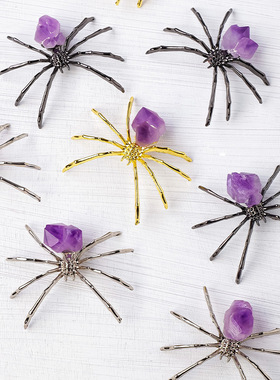 天然紫晶牙花蜘蛛 紫水晶原石小动物 创意礼品工艺品桌面装饰