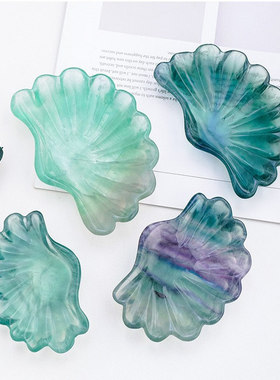 天然绿萤石贝壳碗摆件水晶原石打磨玉石消磁碗家居装饰工艺品