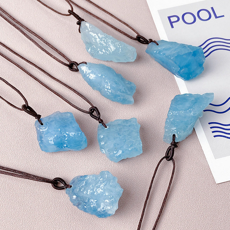 天然水晶海蓝宝原石不规则裸石欧美时尚项链毛衣链吊坠装饰品