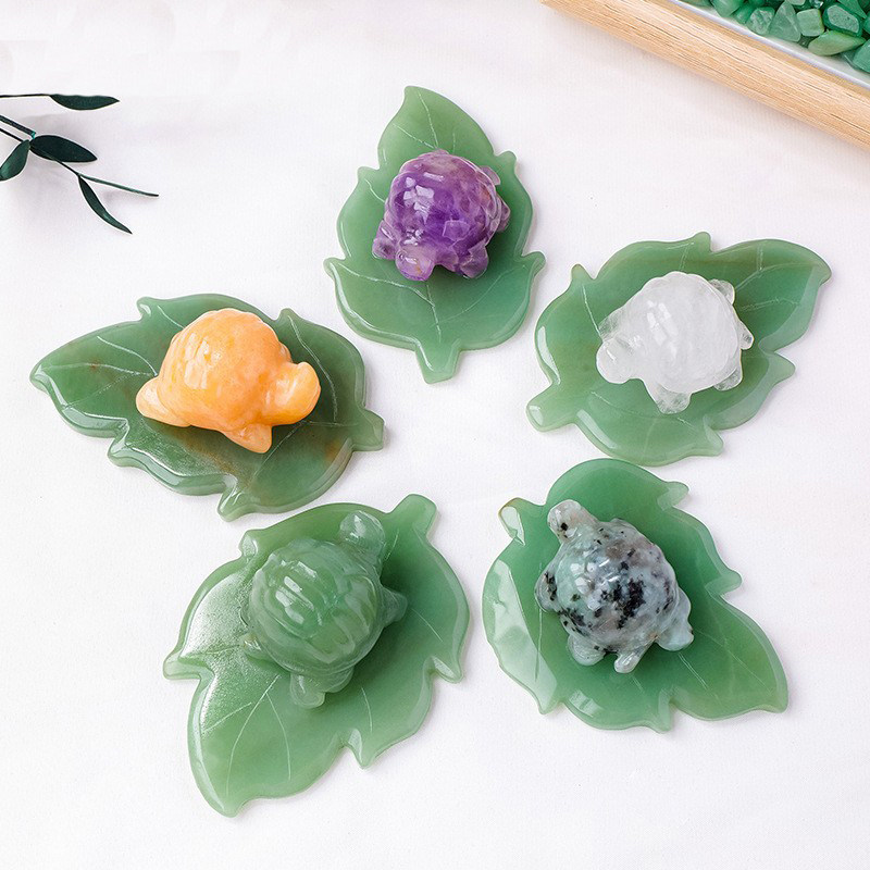 天然水晶乌龟东陵玉树叶摆件原石半宝石雕刻件水晶工艺品摆件