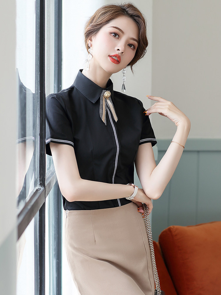 PROFESSIONAL WOMENS SHORT-SLEEVED WHITE SHIRT SUIT HOTEL FRONT DESK WORK CLOTHES HIGH-END FASHION TEMPERAMENT DESIGN SENSE OF NICHE