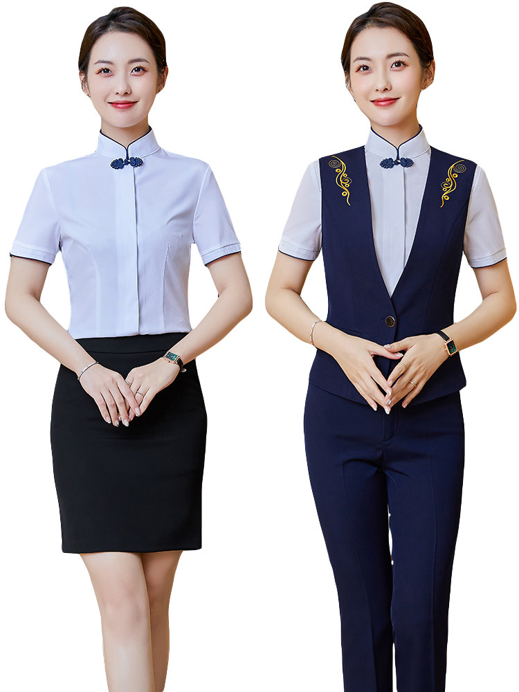 PROFESSIONAL SUIT FOR WOMEN HIGH-END CHINESE CATERING WAITER WORK CLOTHES HOTEL RECEPTION WORK UNIFORMS VEST SUITS WOMEN