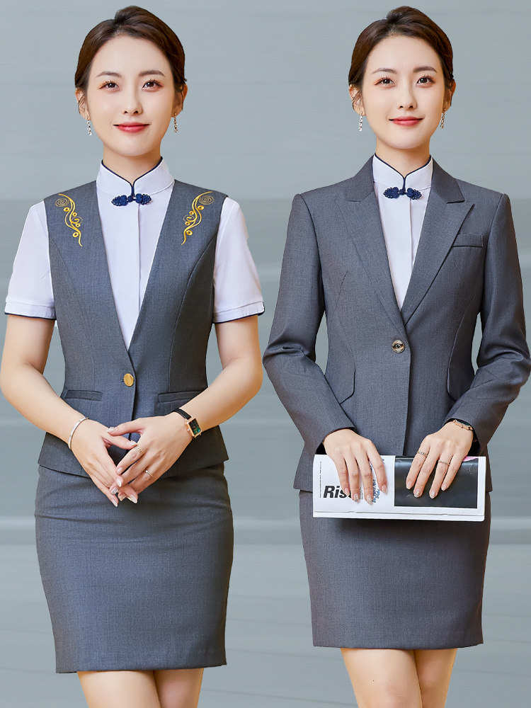 PROFESSIONAL SUIT FOR WOMEN HIGH-END CHINESE CATERING WAITER WORK CLOTHES HOTEL RECEPTION WORK UNIFORMS VEST SUITS WOMEN