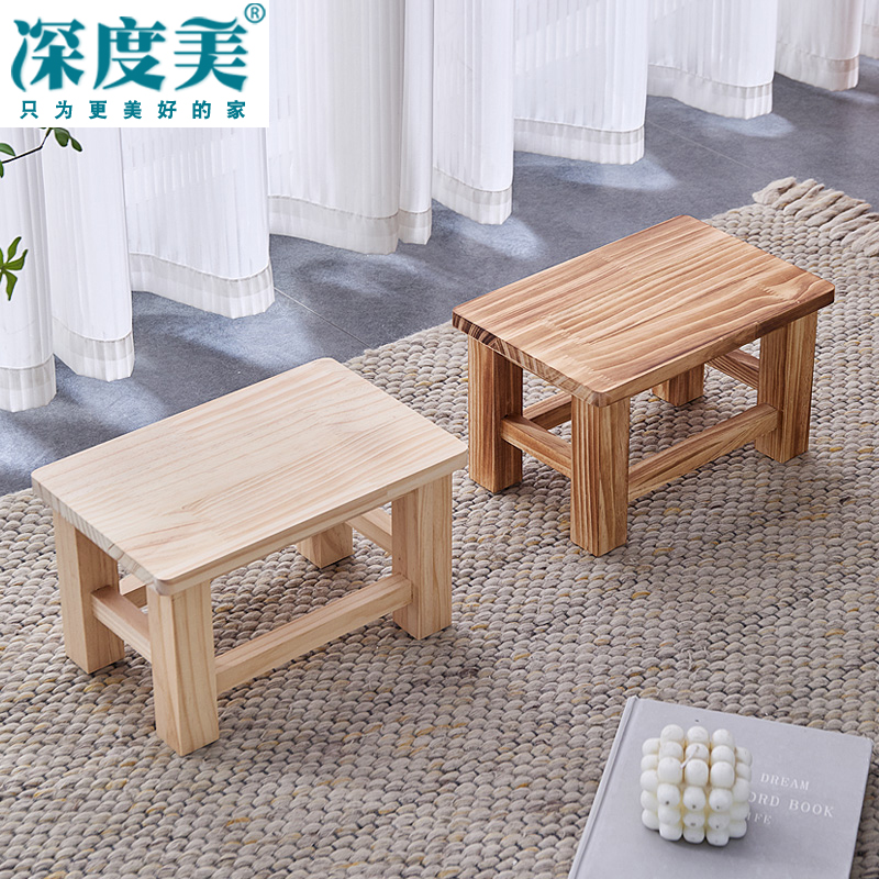 小凳子家用全实木矮凳网红复古换鞋凳成人茶几方凳客厅松木小板凳