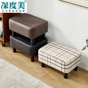 北欧实木换鞋凳长凳简约现代服装店家用沙发矮凳布艺穿鞋凳皮革凳