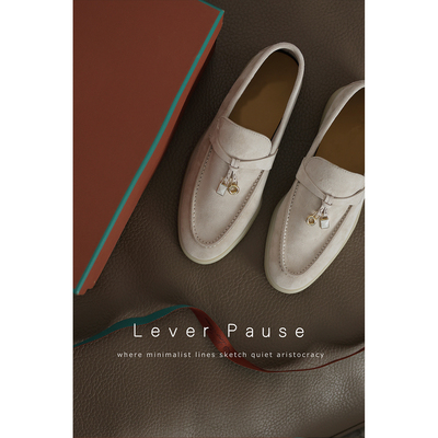 老钱风麂皮限定扣一脚蹬乐福鞋女