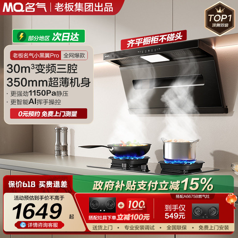 名气小黑翼顶测双吸油烟机自旋洗