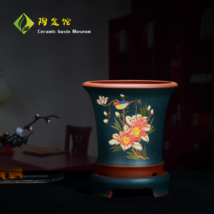 精品紫砂兰花盆陶瓷花盆君子兰仿古带托盘桌面盆栽虎皮兰专用花盆