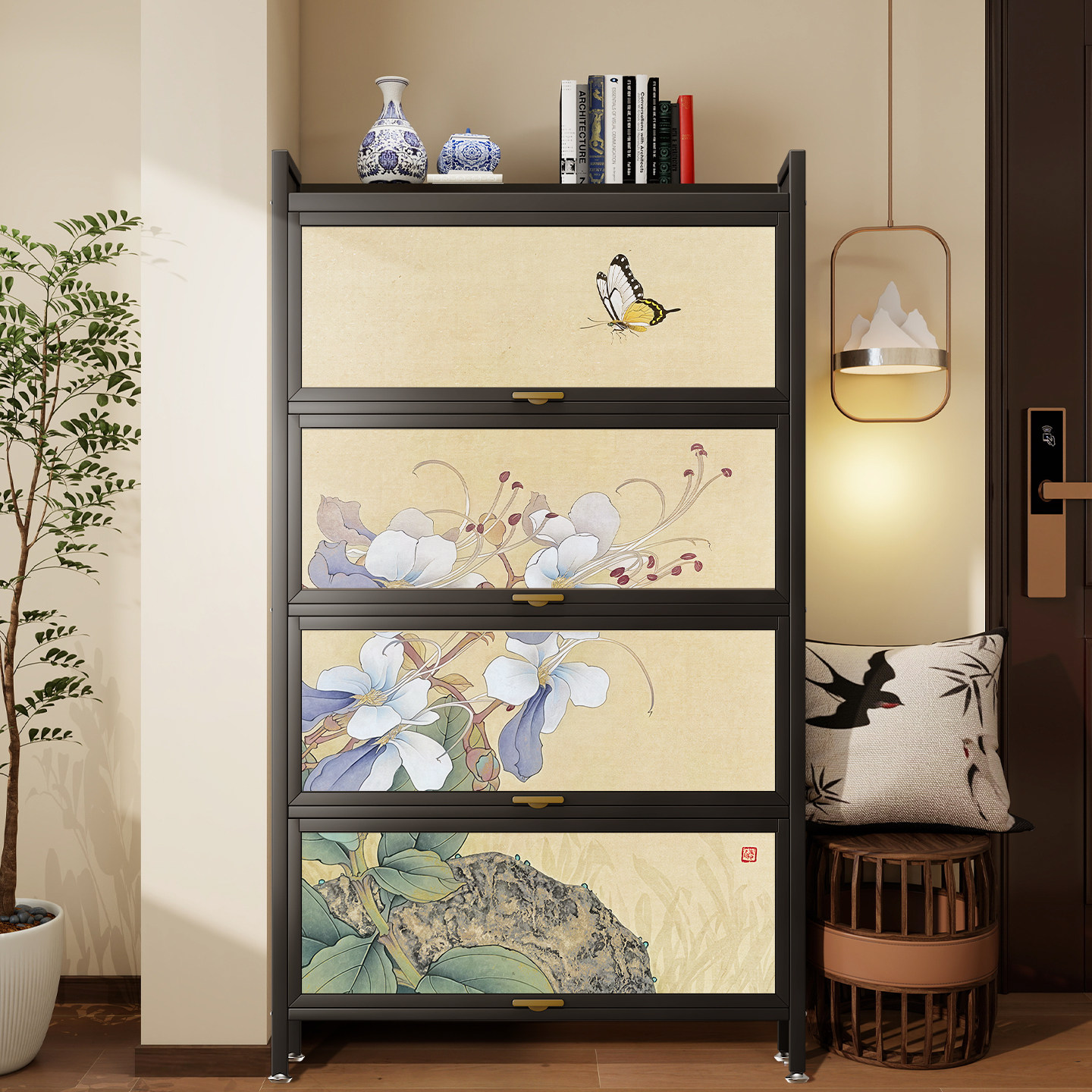 宋氏美学黑色鞋柜家用门口入户玄关鞋柜门后楼道口多层收纳储物柜