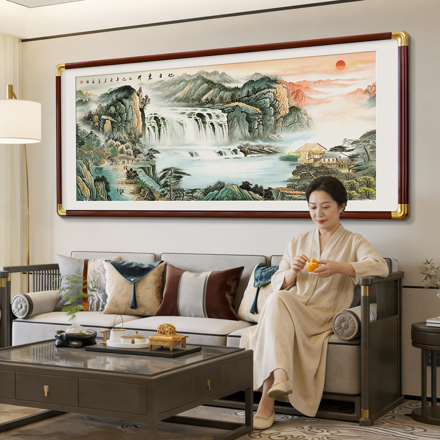 旭日东升客厅挂画东墙山水画靠山图新中式沙发背景墙装饰画国画,家居饰品,现代装饰画,淘宝优惠券,粉丝福利购,淘宝优惠卷