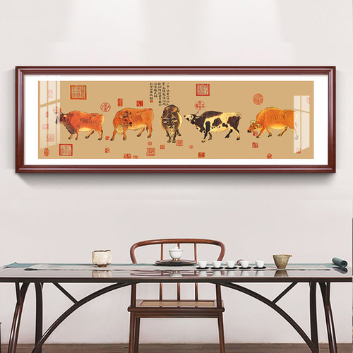 传世客厅装饰画沙发背景墙五牛图