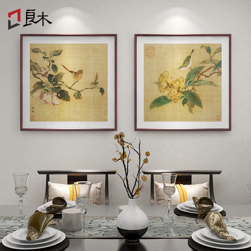 新中式餐厅装饰画花鸟国画客厅壁画水墨挂画斗方玄关壁画仿古画_虎窝淘