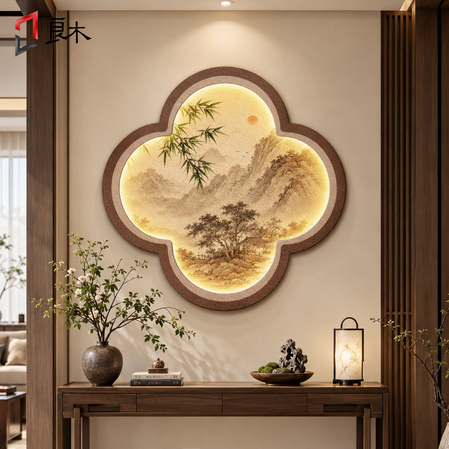 宋代美学入户玄关装饰画禅意竹子茶室走廊过道挂画立体砂岩壁灯画