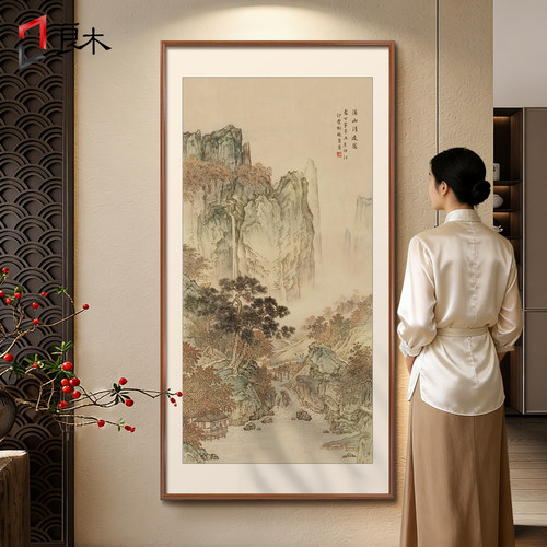 宋代美学入户玄关装饰画正对门走廊过道挂画新中式竖版禅意山水画