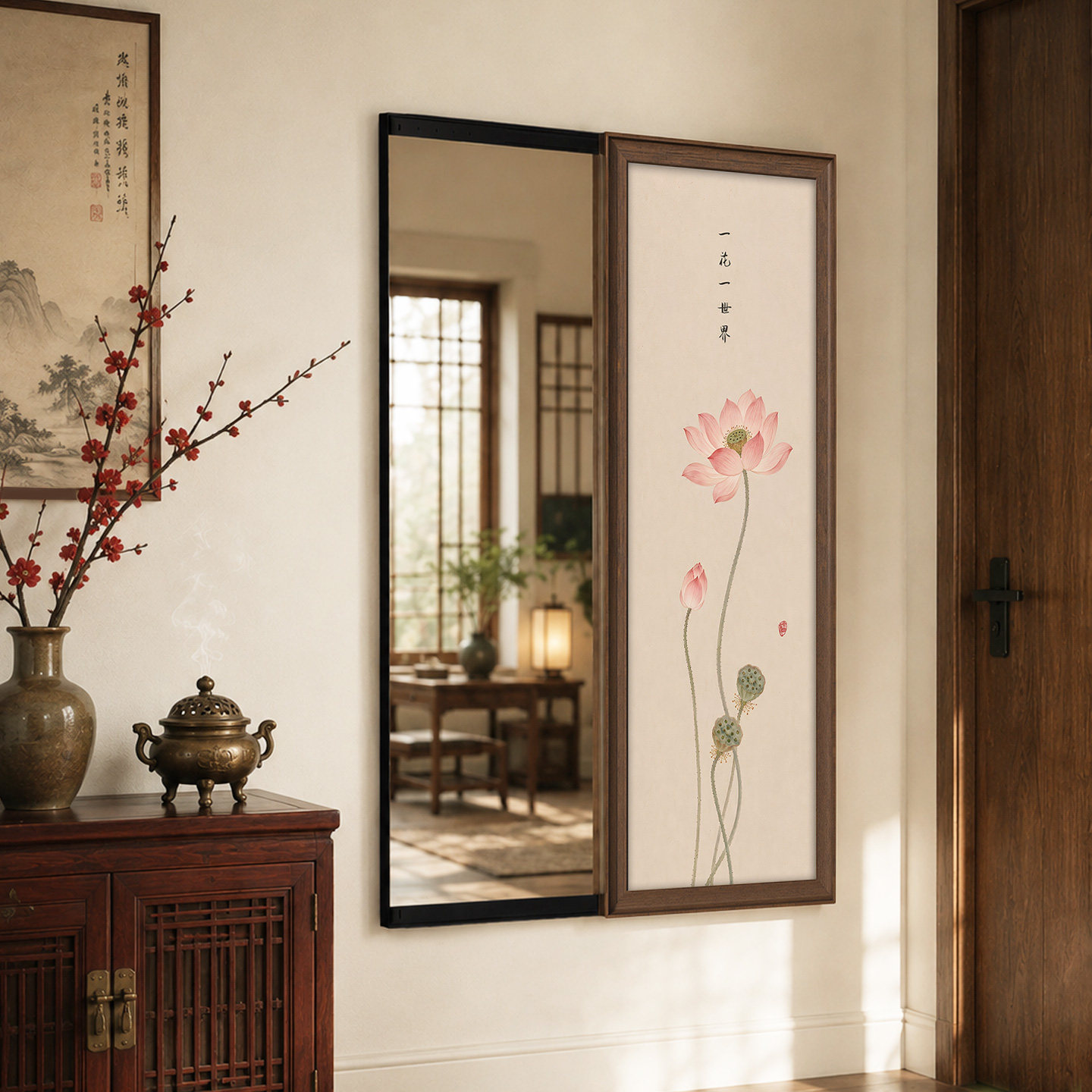 宋氏美学玄关隐藏式全身镜子装饰画客厅卧室可推拉穿衣镜挂画壁挂图片