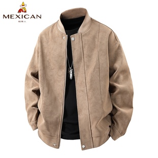 飞行夹克潮流棒球服皮衣 加棉保暖美式 稻草人外套男2025秋冬季 新款